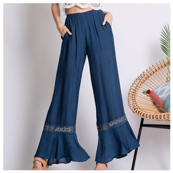 Indigo Teal Palazzo Hippy Pants - Picture 3 of 7